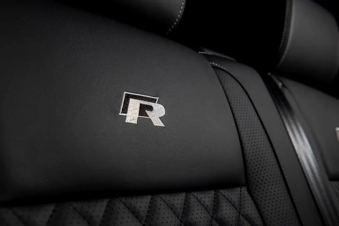 Logo stitched into an LV-S leather seat